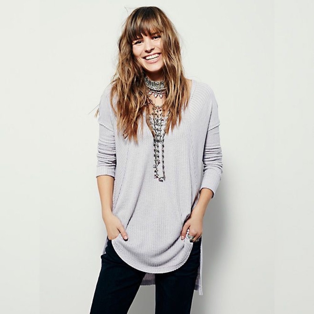 Free People Women's Ventura Drippy Raglan Thermal in Lilac Heather Large